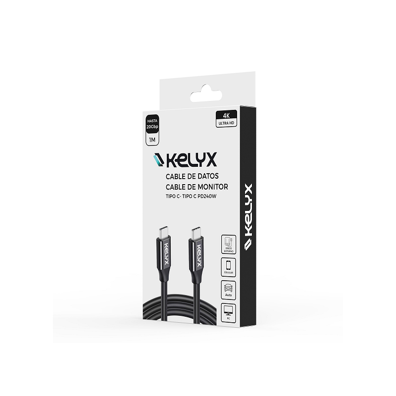 Cable Kelyx USB-C 240W 20Gbps 1m Negro Cable Kelyx USB-C 240W 20Gbps 1m Negro