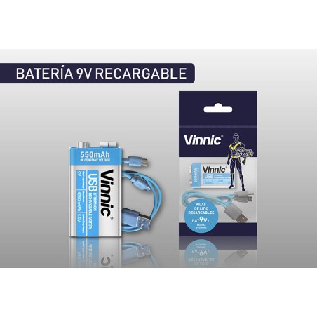 Batería Vinnic 9V 550 mAh Recargable USB-C