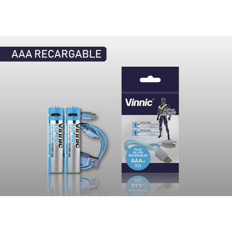 Kit Baterías Vinnic AAA 400 mAh Recargable USB-C