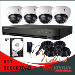 KIT SEGURIDAD DVR 8CH, 4 CAMARAS 1MPX, HDD 1TB, CABLES Y FUENTE